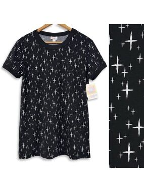 LuLaRoe LIV Celestial Ringer Tee Star Print Shirt Black NWT